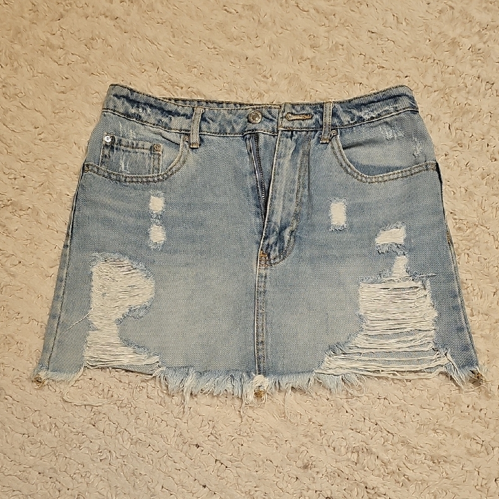 Forever 21 Blue Distressed Mini Skirt Casual